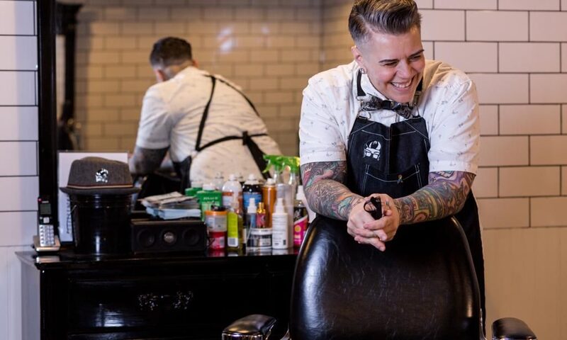 Tina Sapia behind the chair at Sapia's Barber Shop in Clearwater