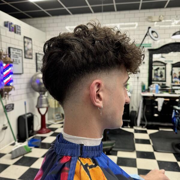 Curly top fade in the shop