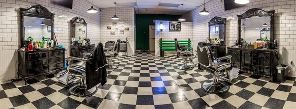 Shop interior, checkered floors, vintage mirrors