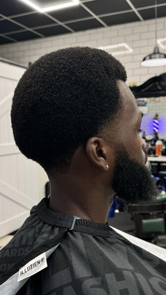 Afro shape-up with beard