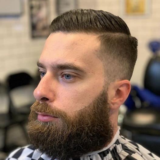 Hard part combover with beard lineup